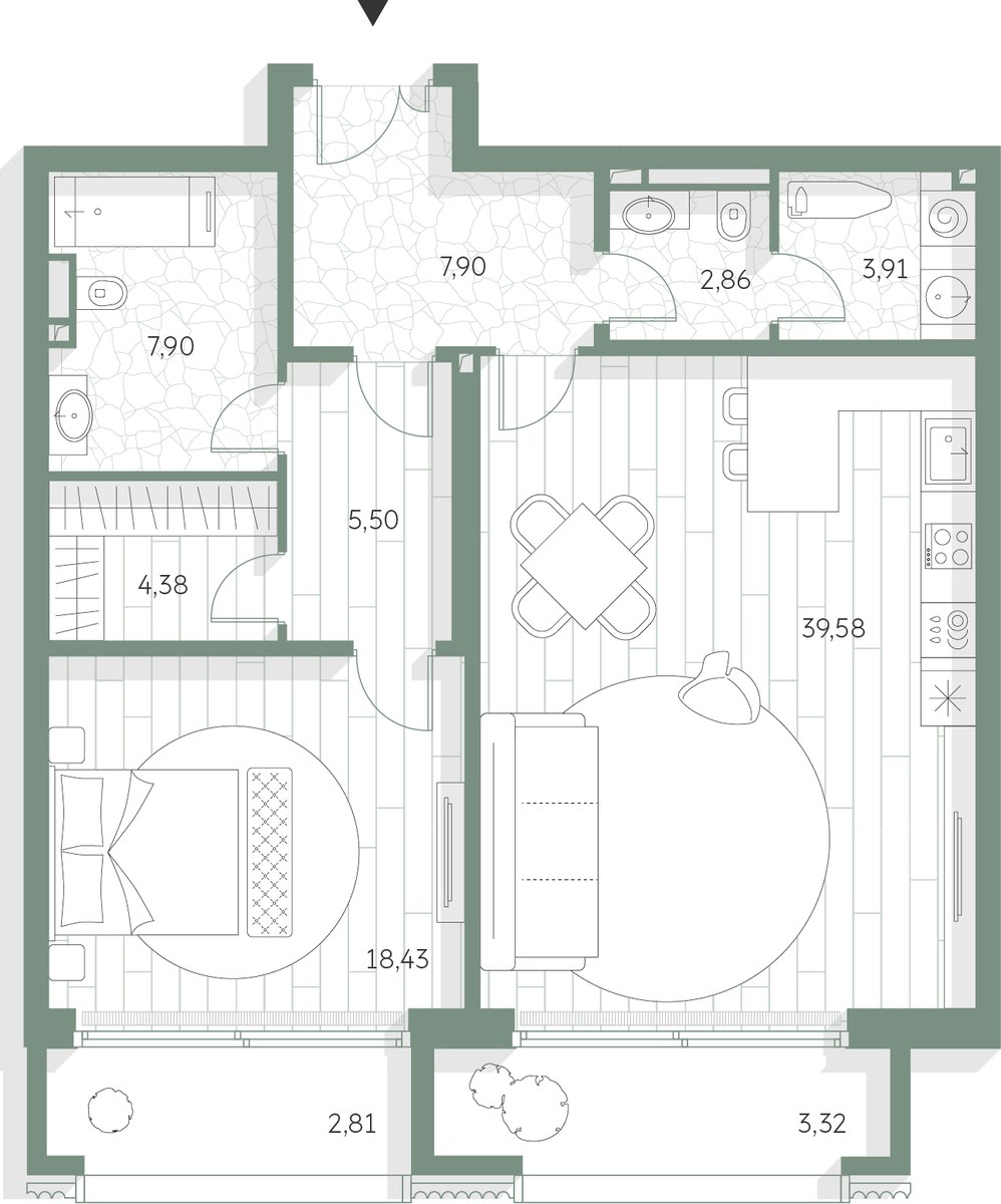 Планировка 96.59 м²
