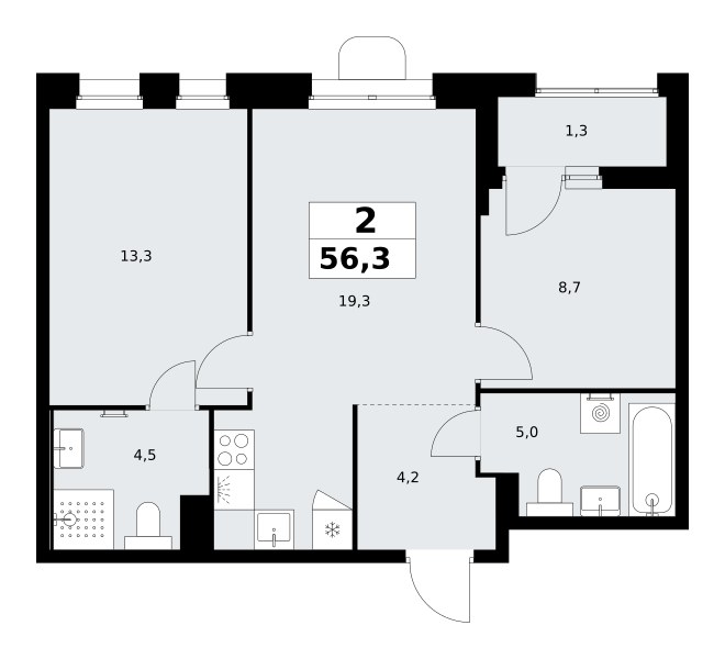 Планировка 56.3 м²