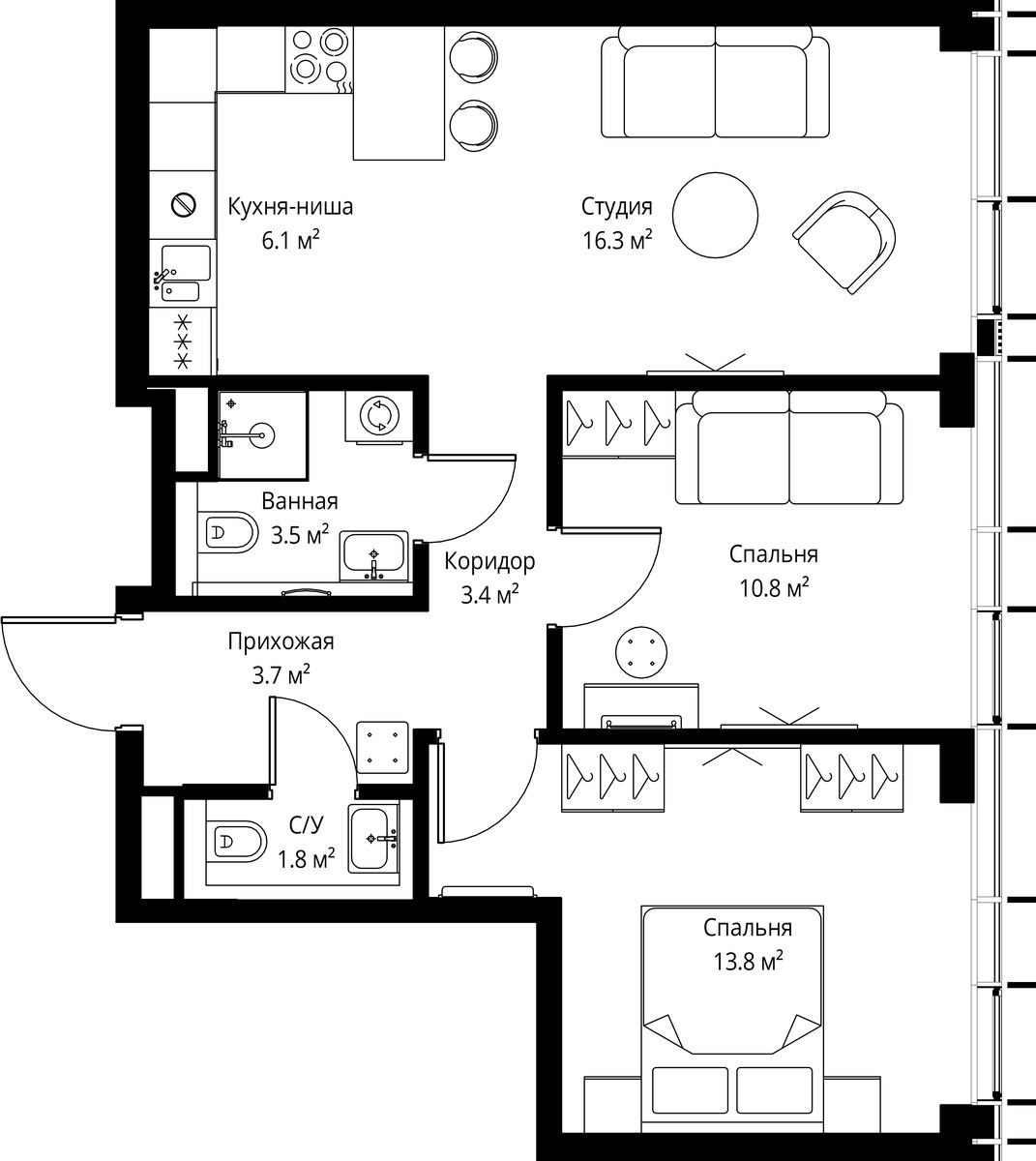 Планировка 59.4 м²