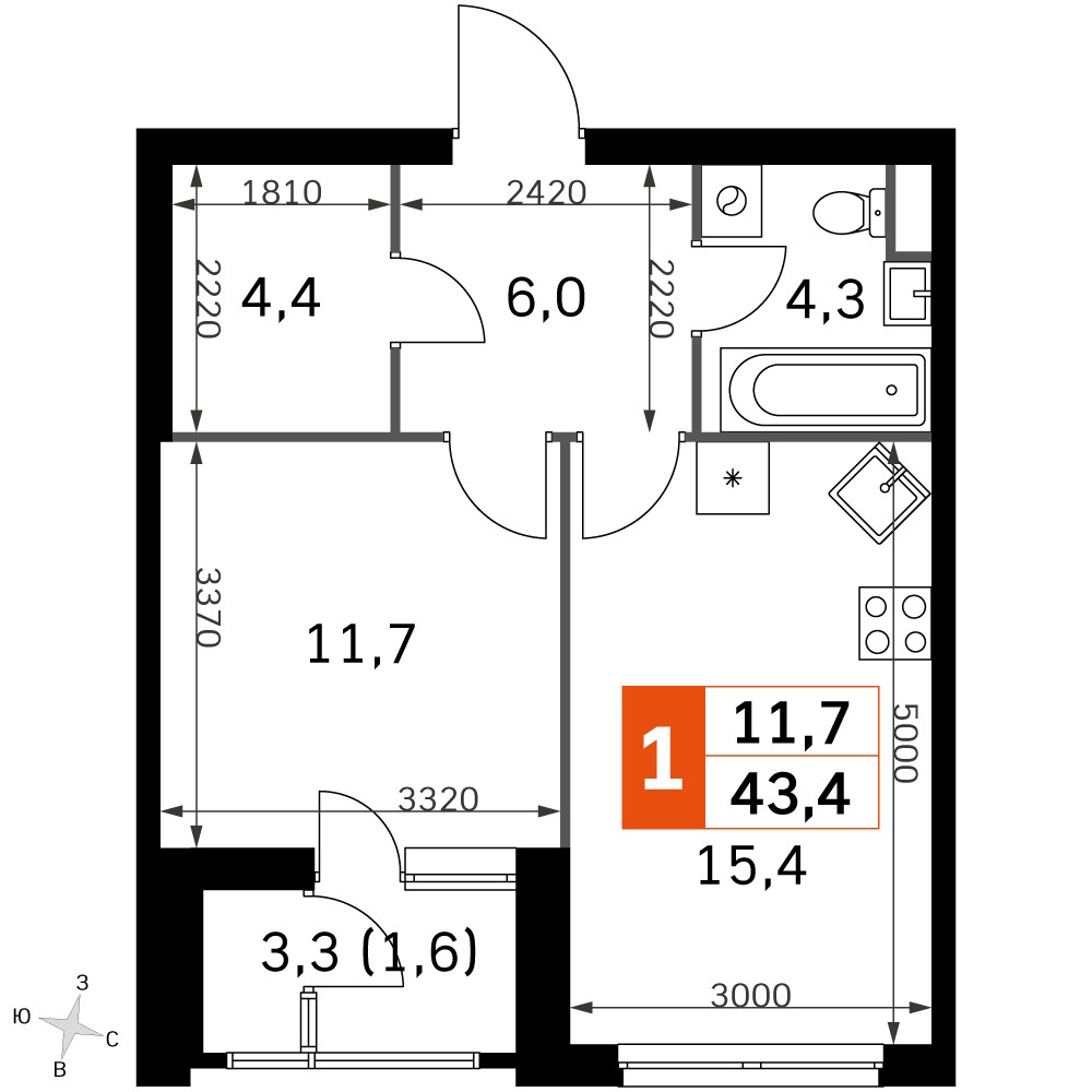 Планировка 41.2 м²