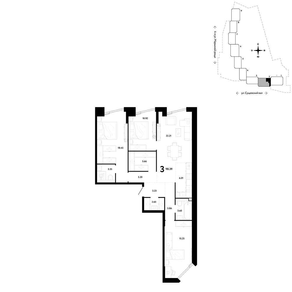 Планировка 98.39 м²