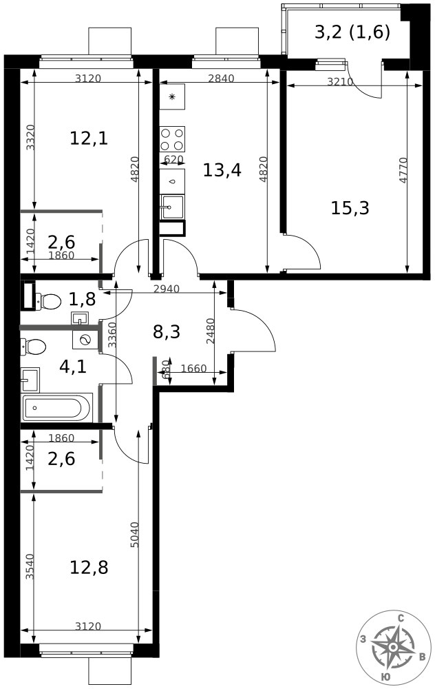 Планировка 74.6 м²
