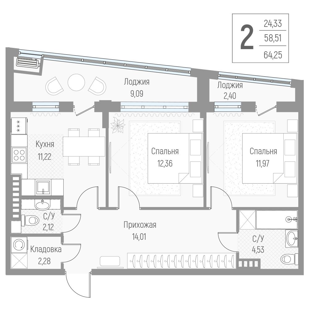Планировка 63.6 м²