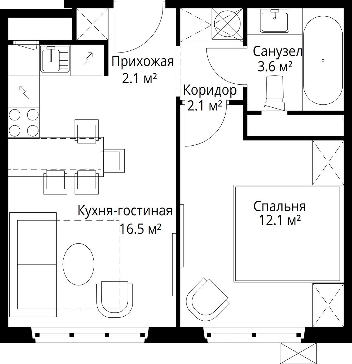 Планировка 36.4 м²