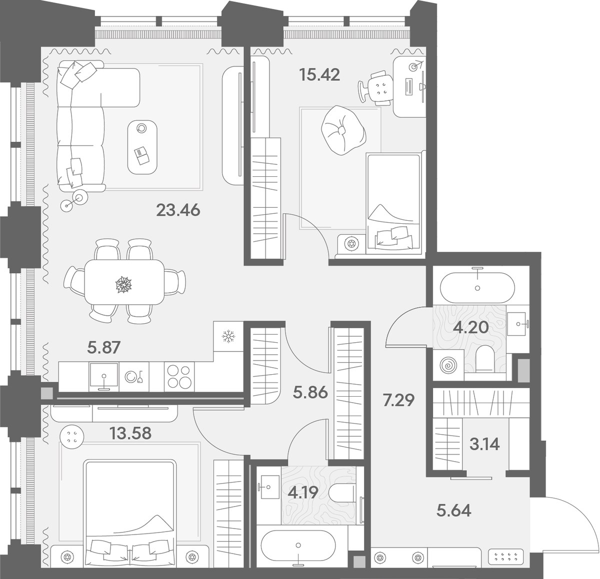 Планировка 88.67 м²