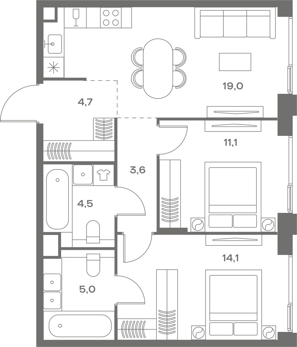Планировка 62.0 м²