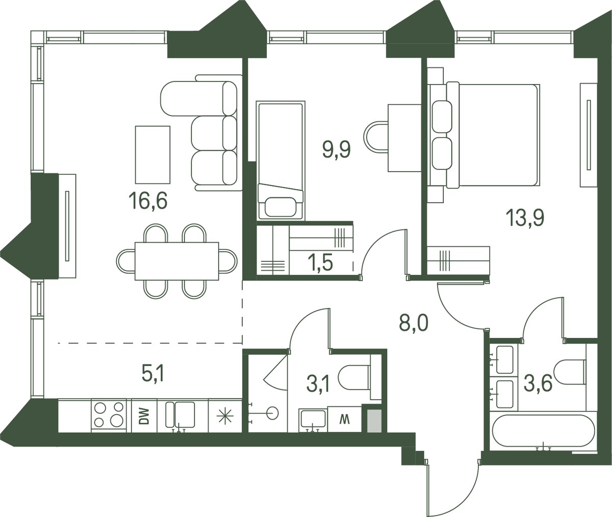 Планировка 61.7 м²