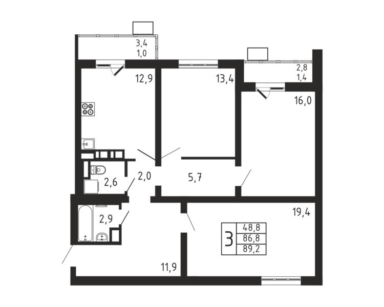 Планировка 89.2 м²