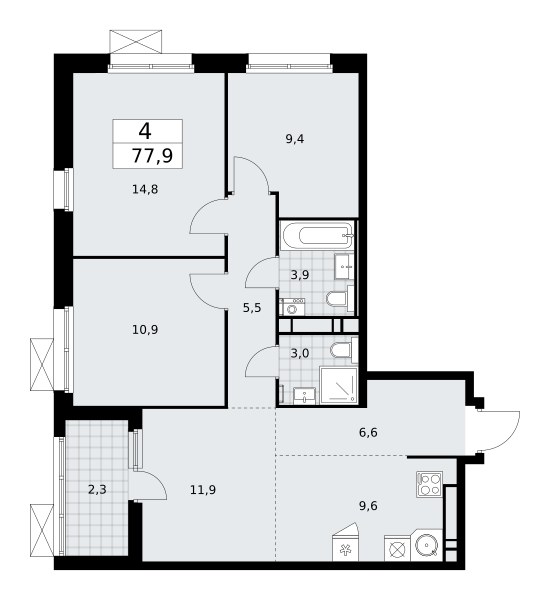 Планировка 77.9 м²