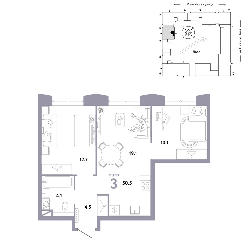 Планировка 50.5 м²