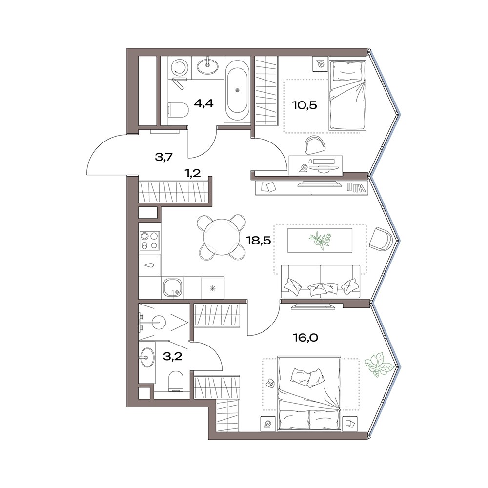 Планировка 57.7 м²