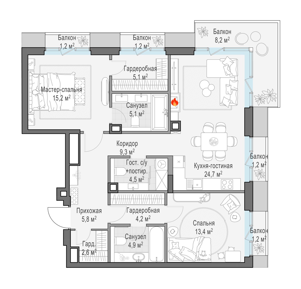 Планировка 95.6 м²