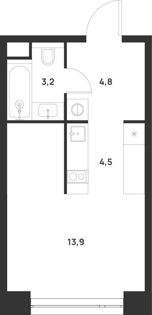 Планировка: Студия, 26.4 м²