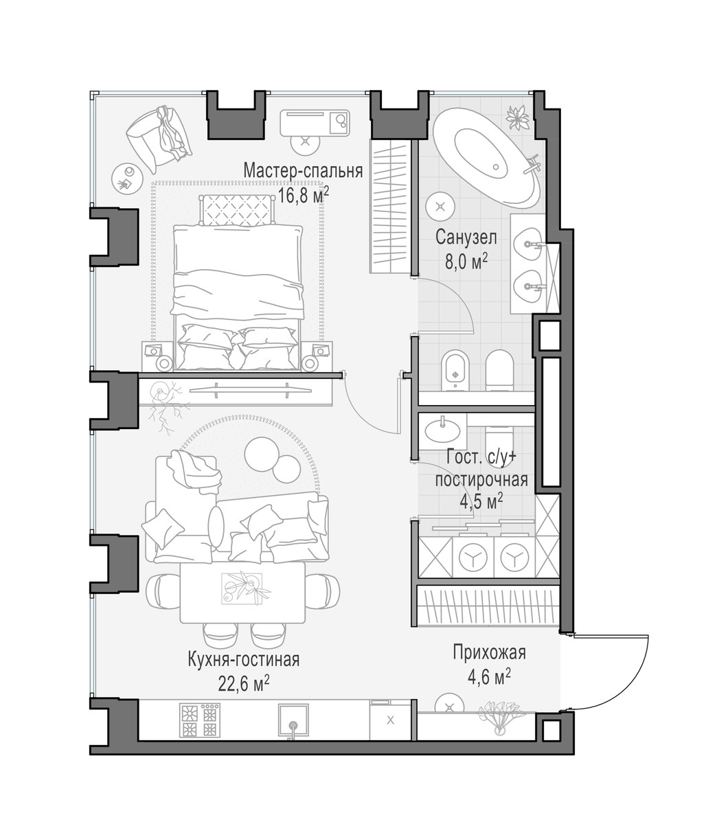 Планировка 56.6 м²