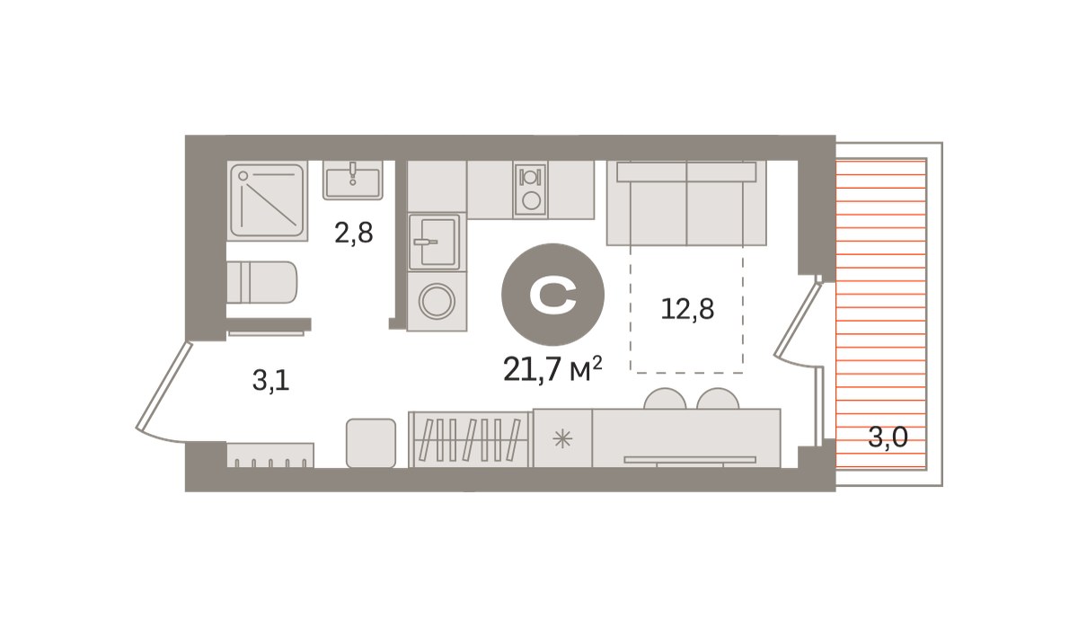 Планировка: Студия, 21.7 м²