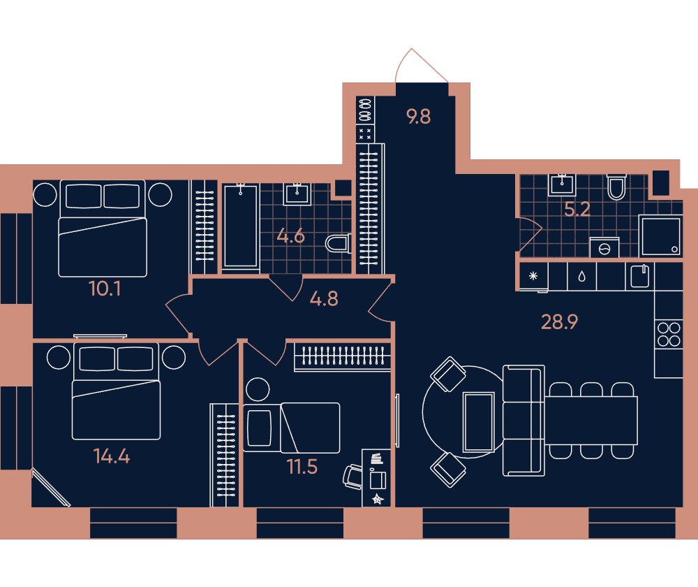 Планировка 89.3 м²