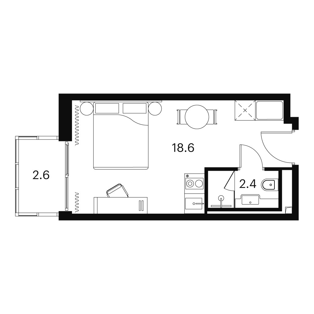 Планировка: 1-комнатная, 23.6 м²