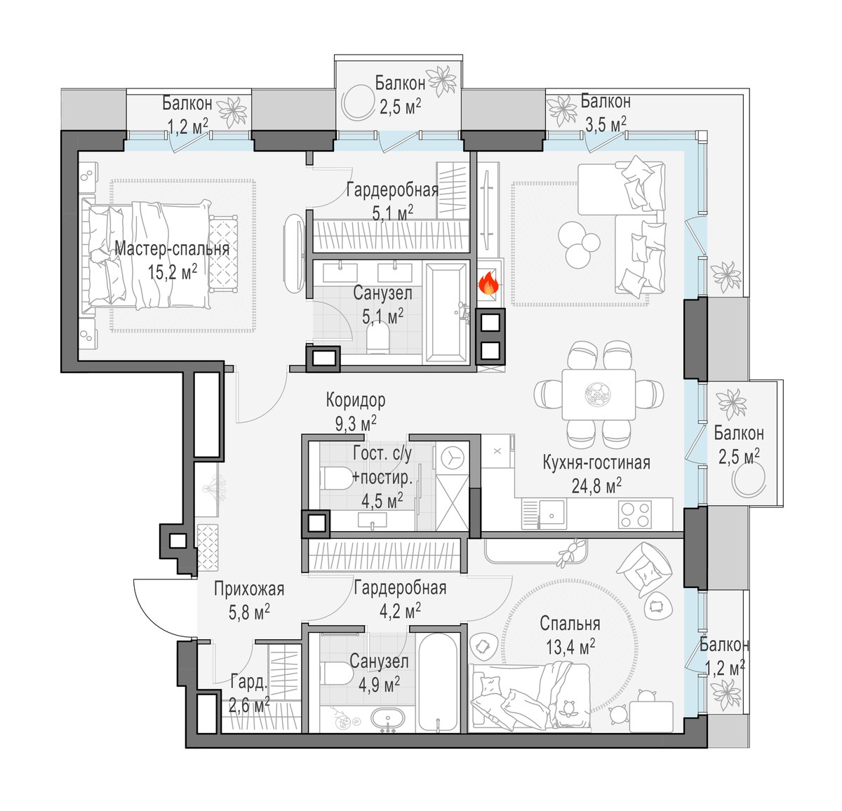 Планировка 94.8 м²