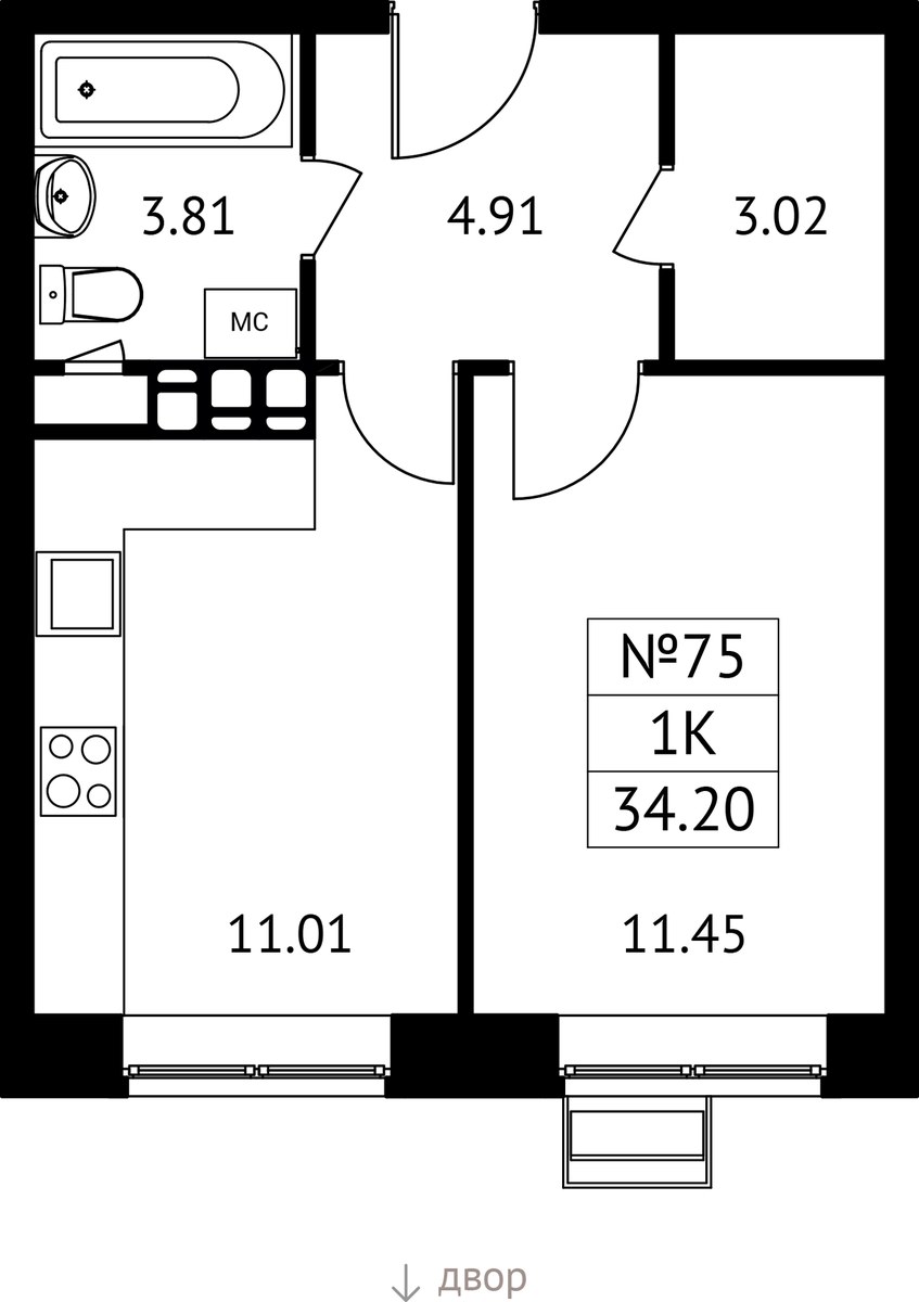 Планировка 34.2 м²