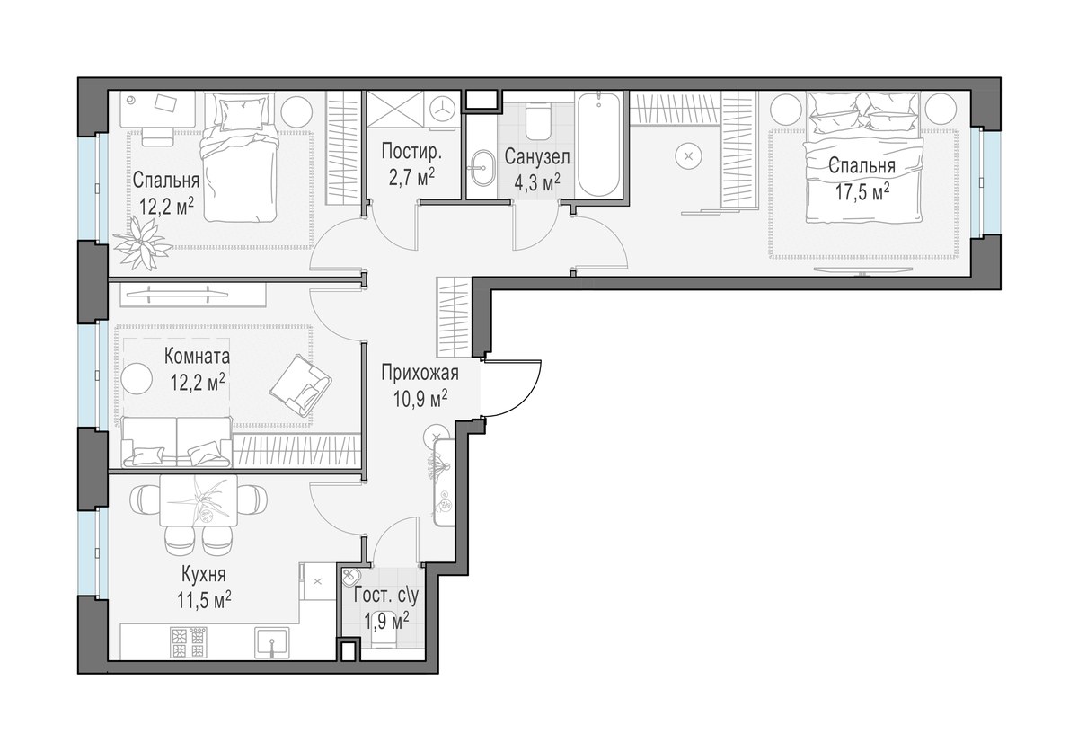 Планировка 73.2 м²