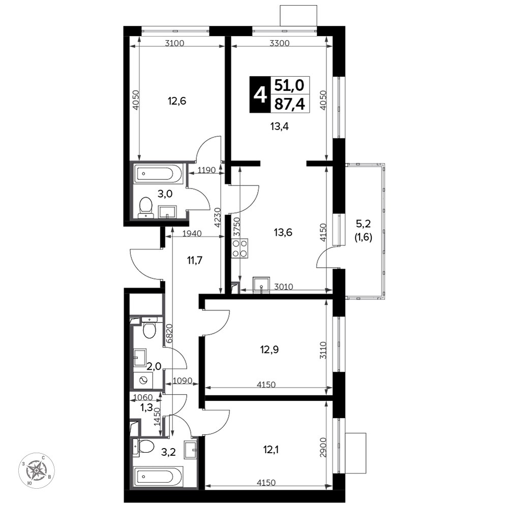 Планировка 89.3 м²