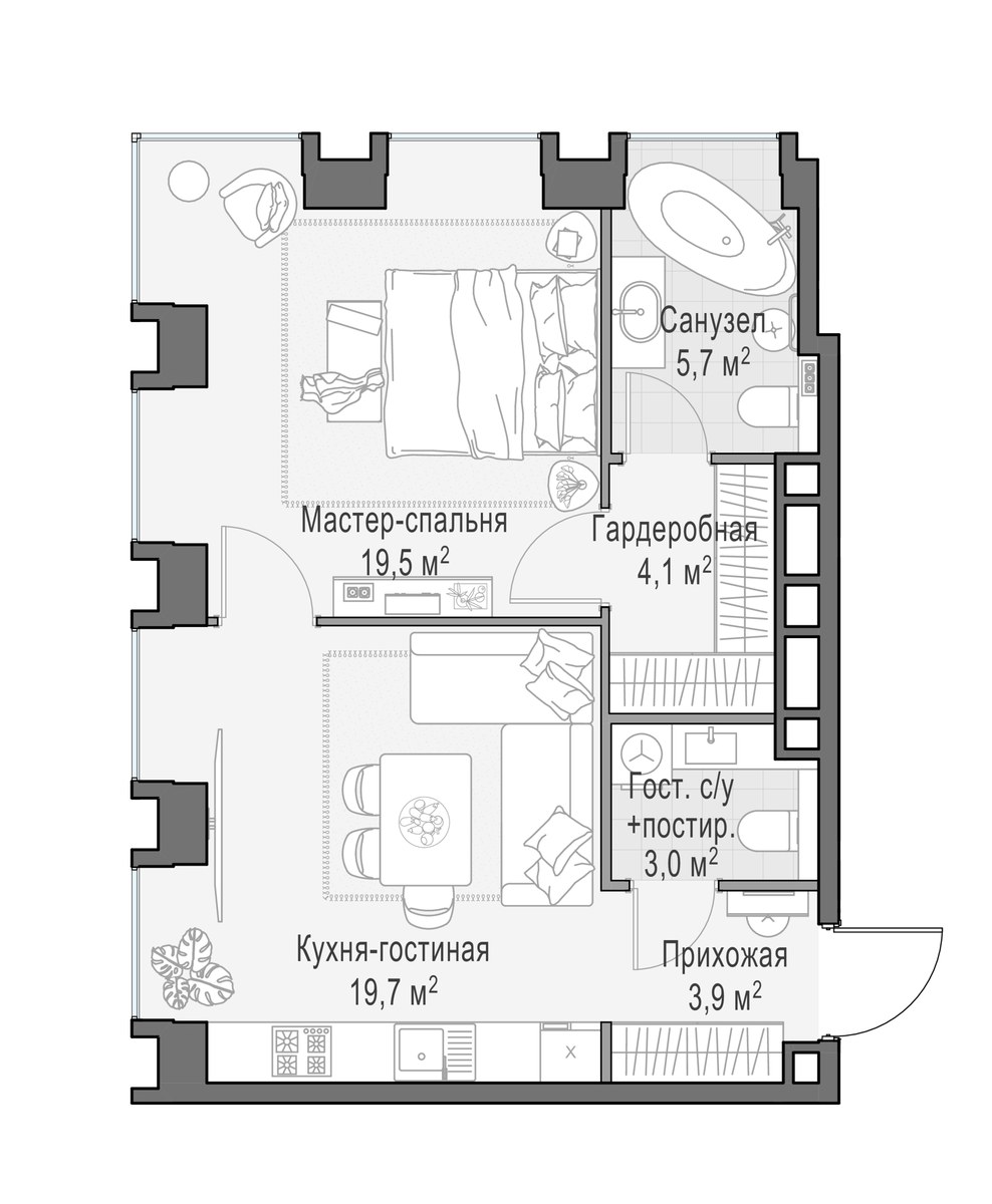 Планировка 55.7 м²