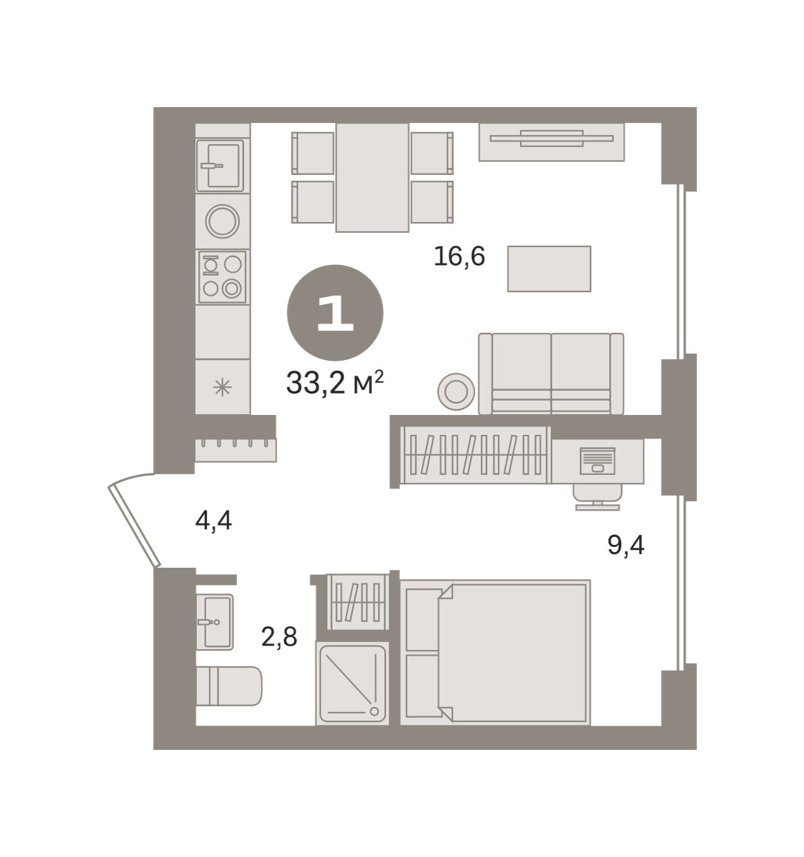 Планировка 33.16 м²