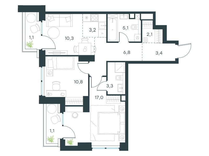 Планировка 64.2 м²