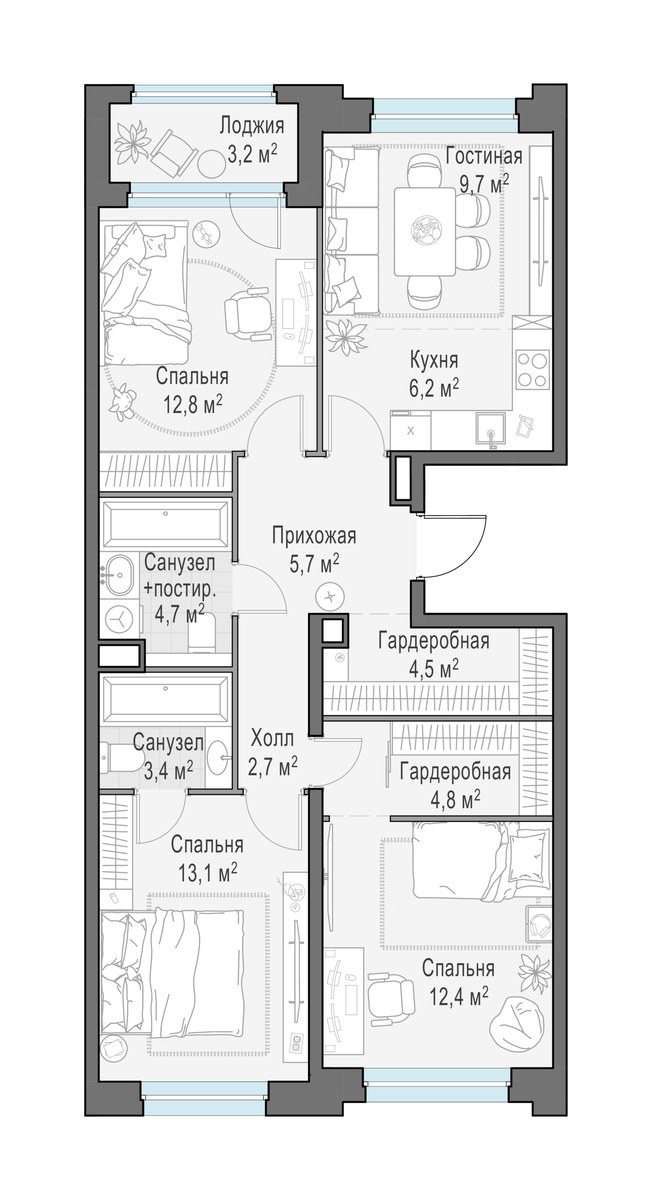 Планировка 81.6 м²