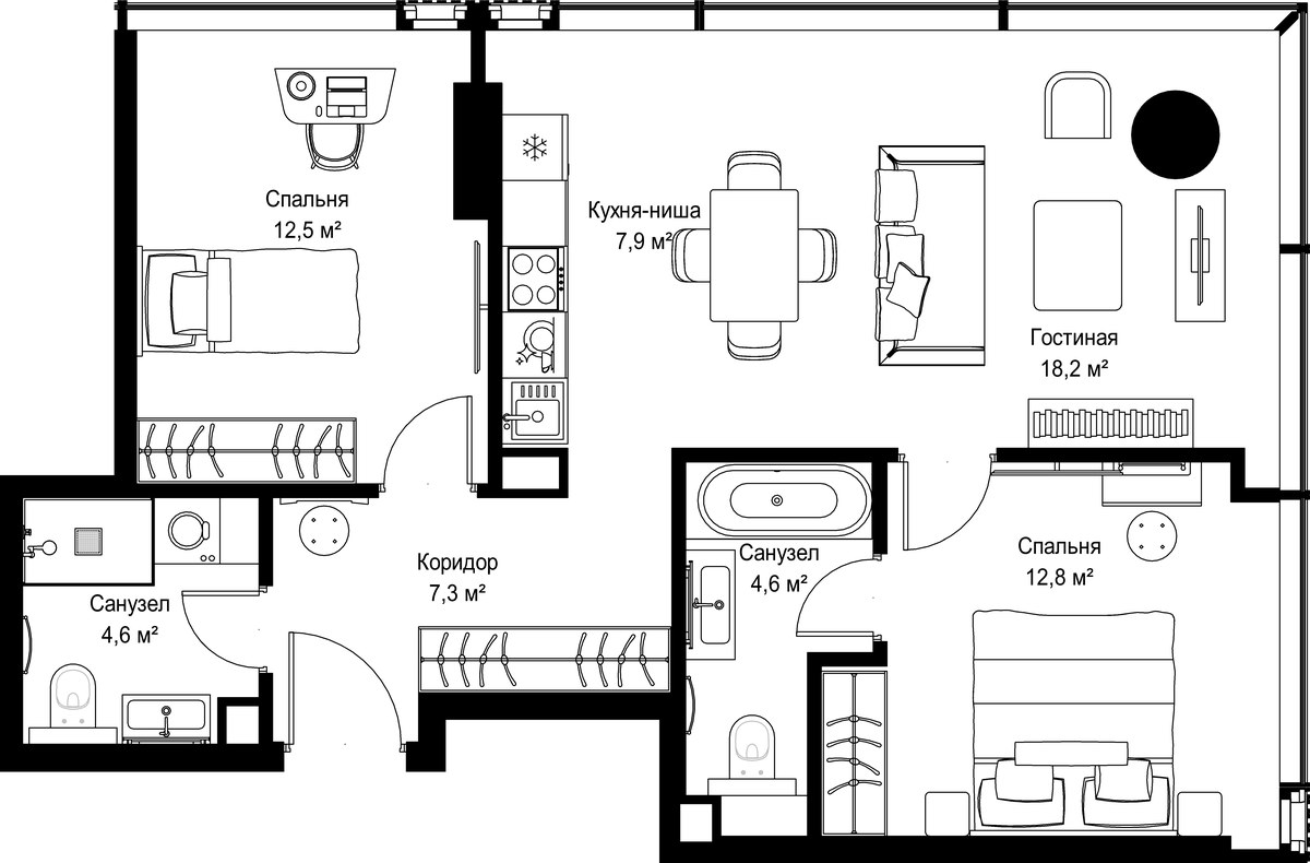 Планировка 67.9 м²