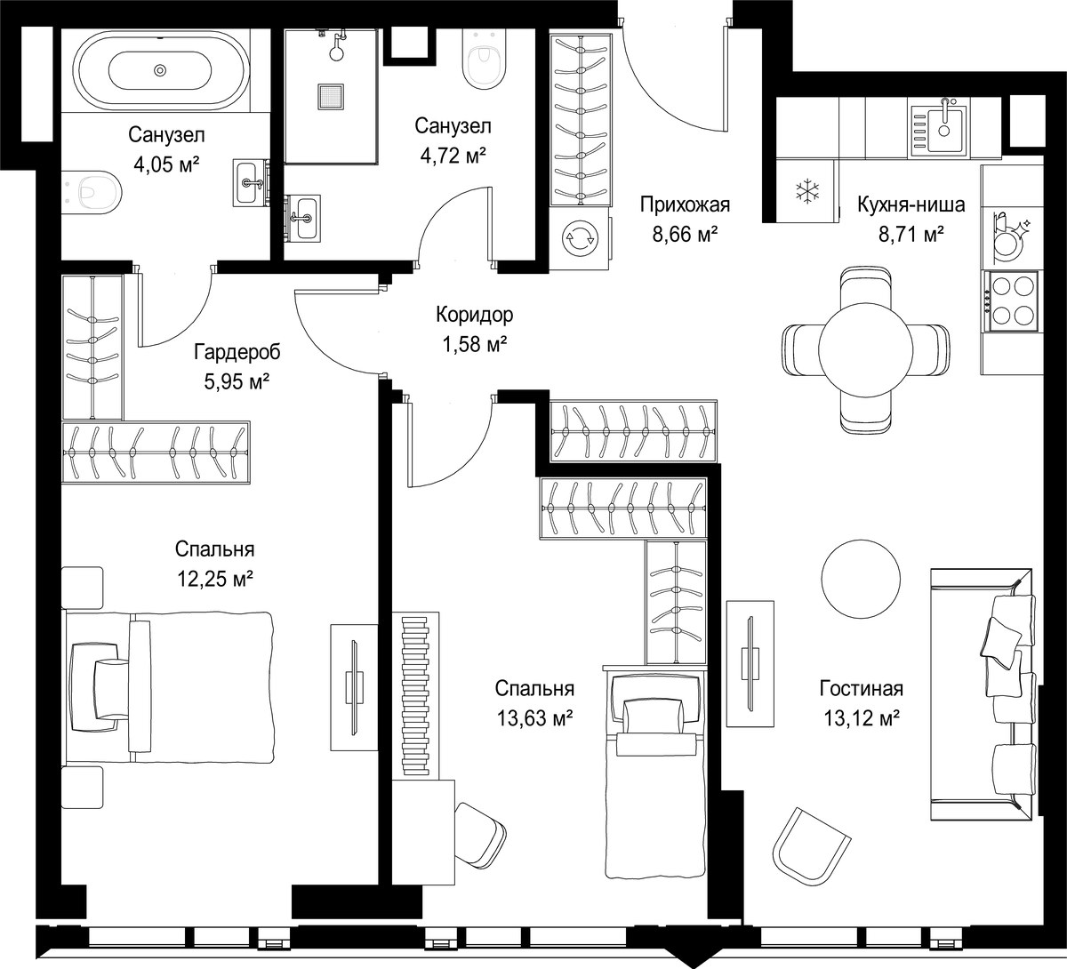 Планировка 74.04 м²