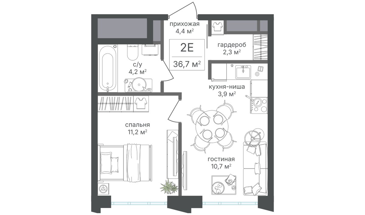 Планировка 36.7 м²