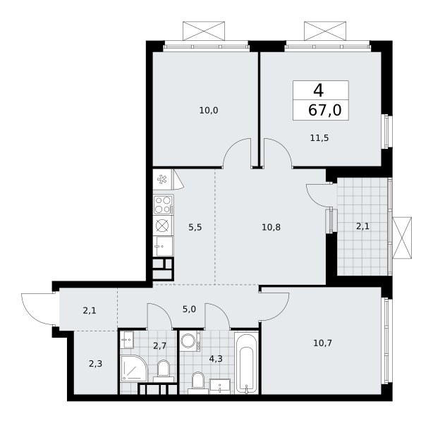 Планировка 67.0 м²