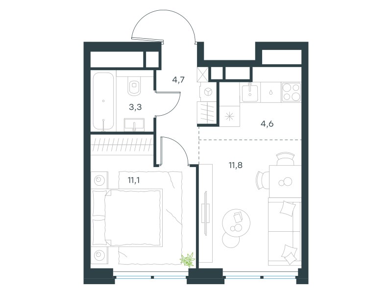Планировка 35.5 м²