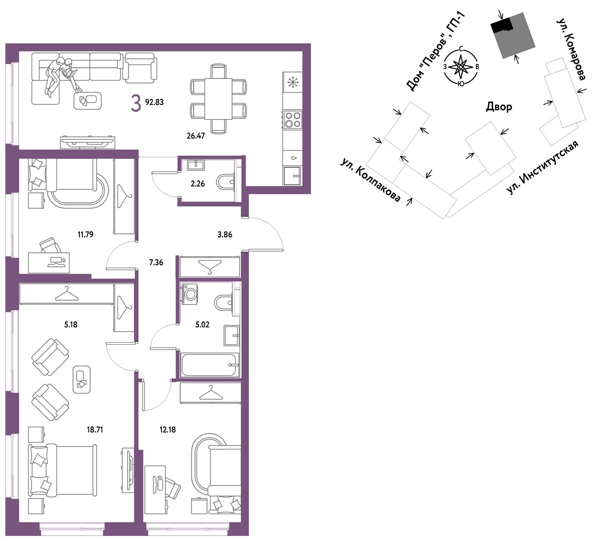 Планировка 92.83 м²