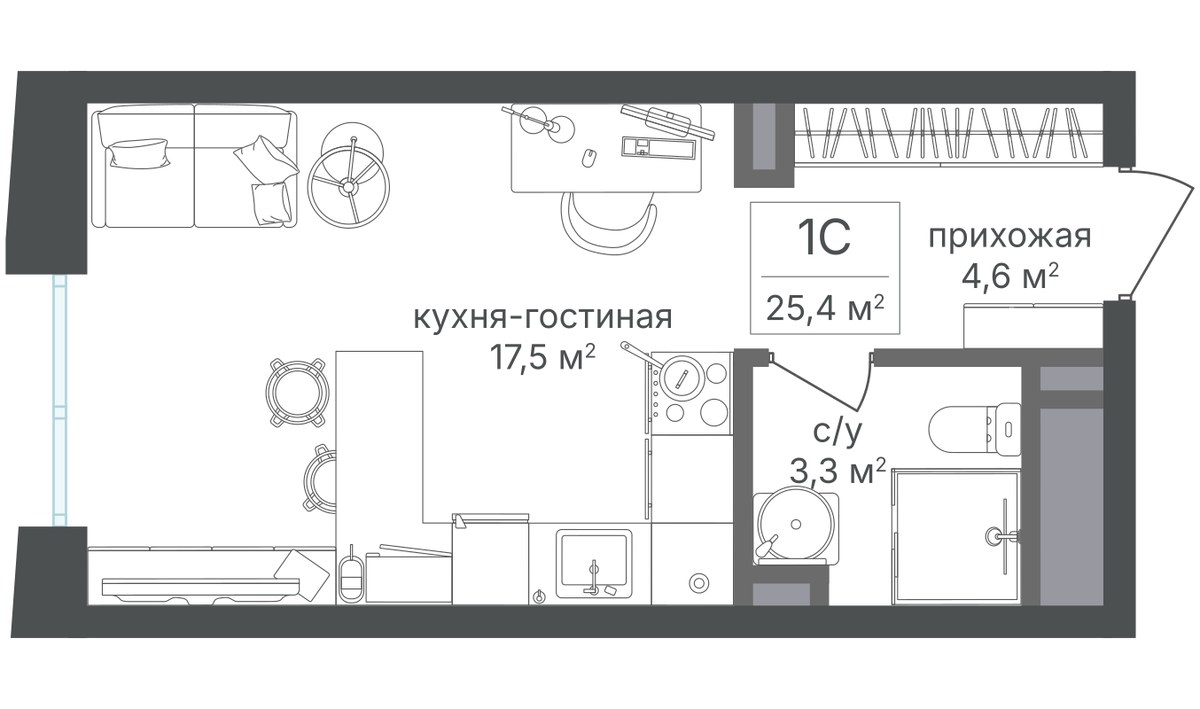 Планировка 25.3 м²