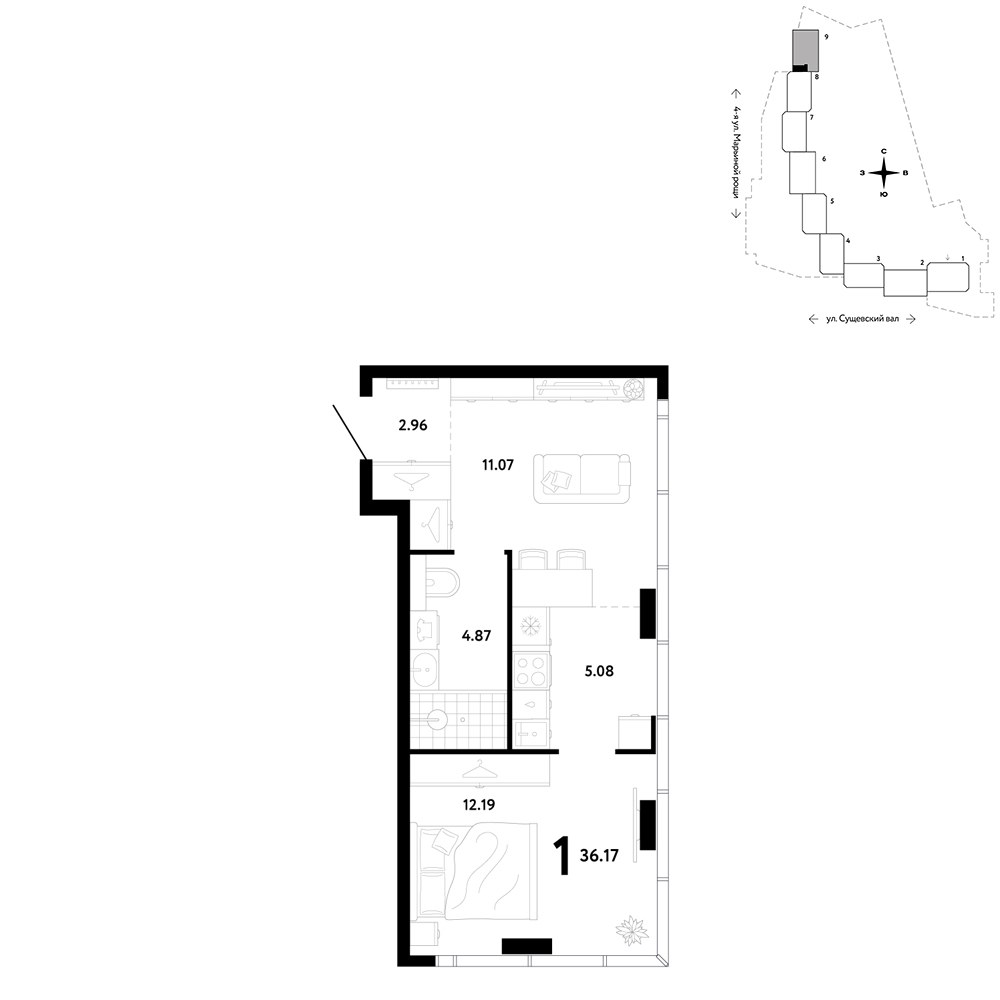 Планировка 36.17 м²