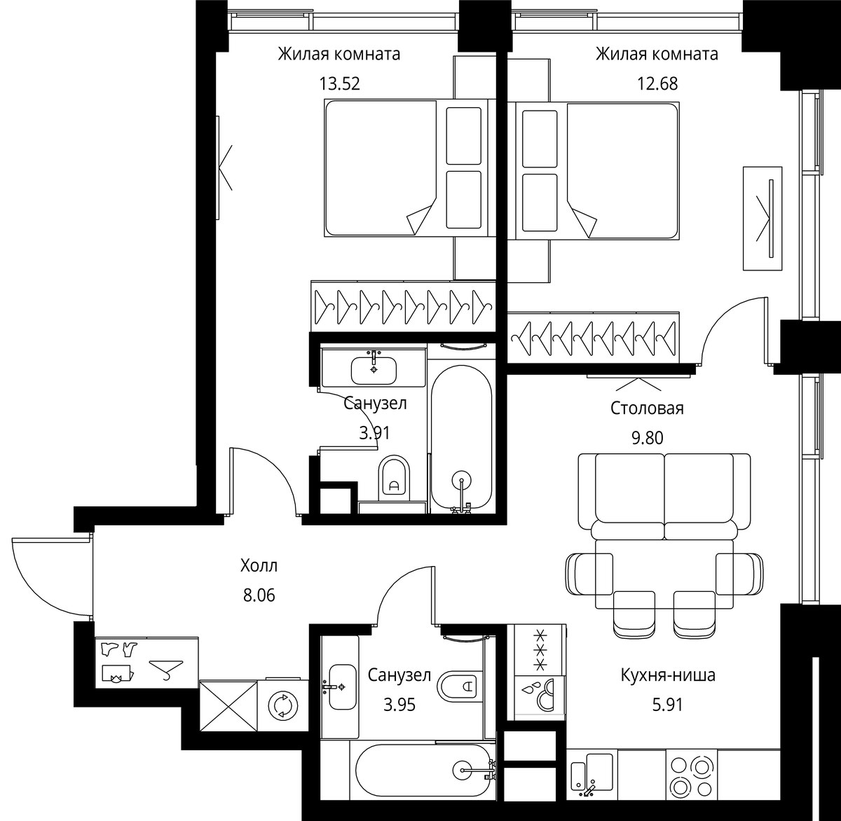 Планировка 57.83 м²