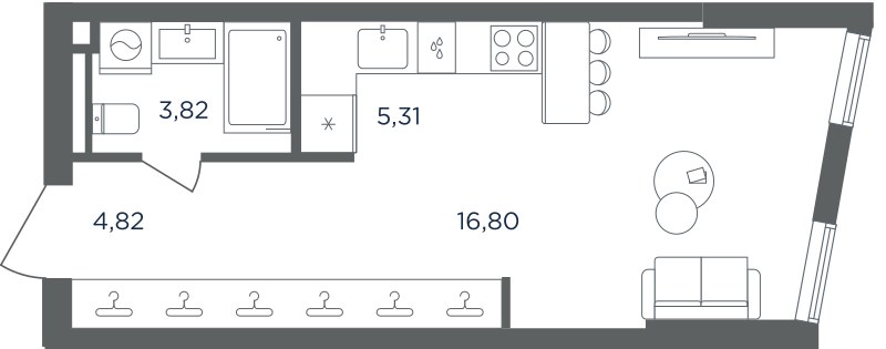 Планировка: 1-комнатная, 30.75 м²