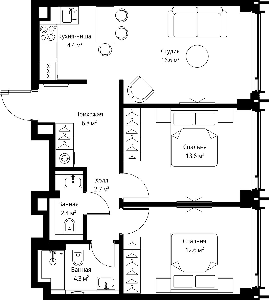 Планировка 63.4 м²