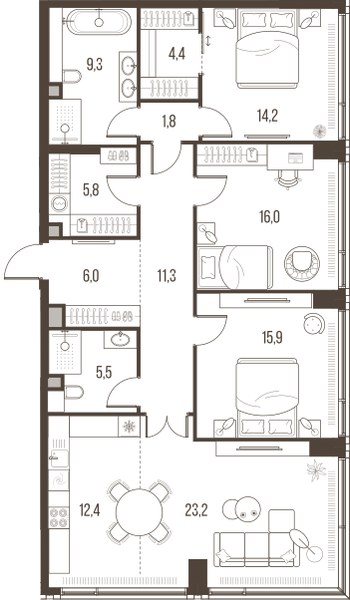 Планировка 125.8 м²