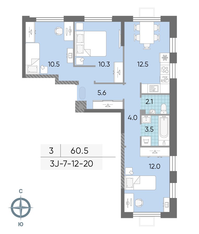 Планировка 60.5 м²