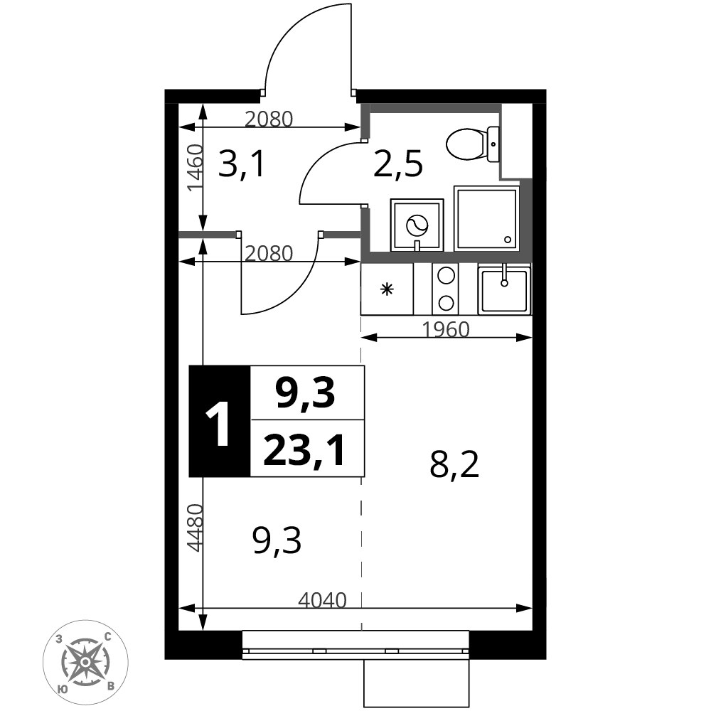 Планировка 23.1 м²