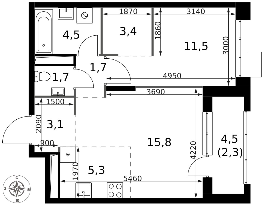 Планировка 49.3 м²