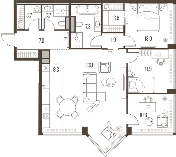 Планировка 107.2 м²