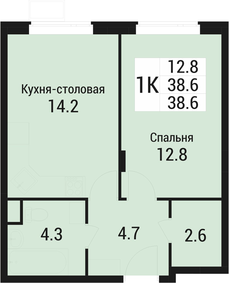 Планировка 38.6 м²