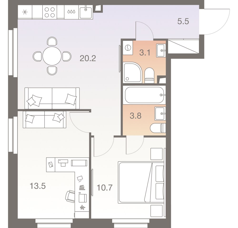 Планировка 56.8 м²