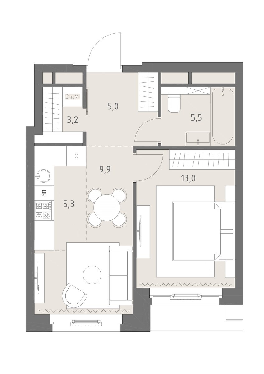 Планировка 41.9 м²