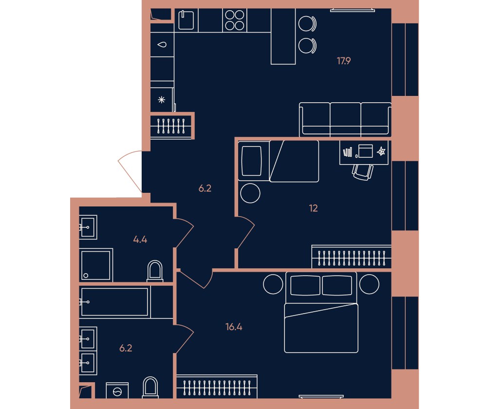 Планировка 63.4 м²