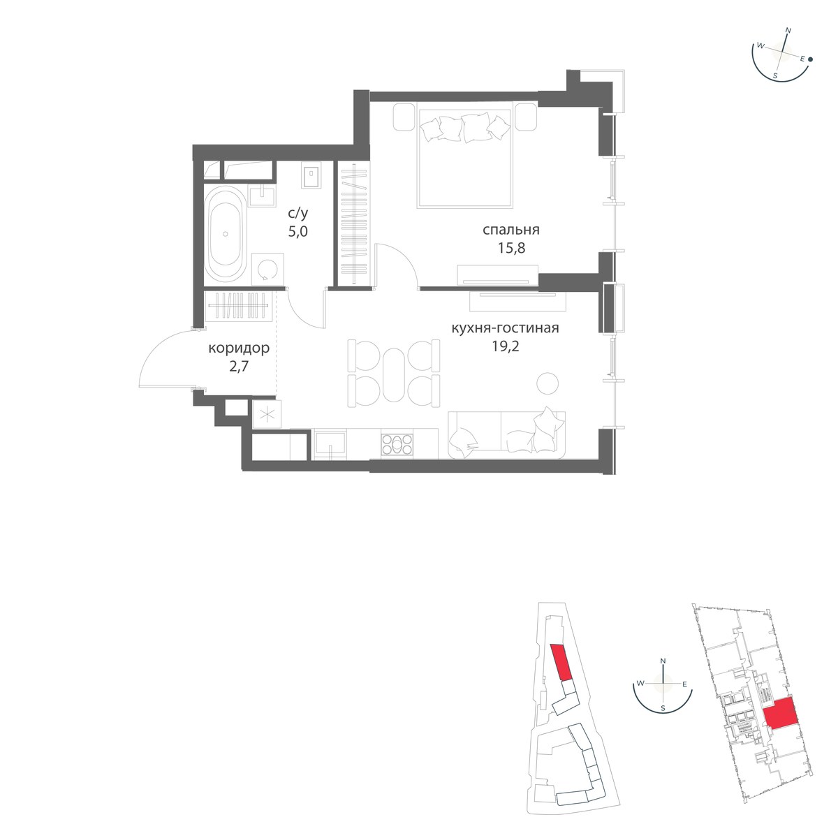 Планировка 42.7 м²